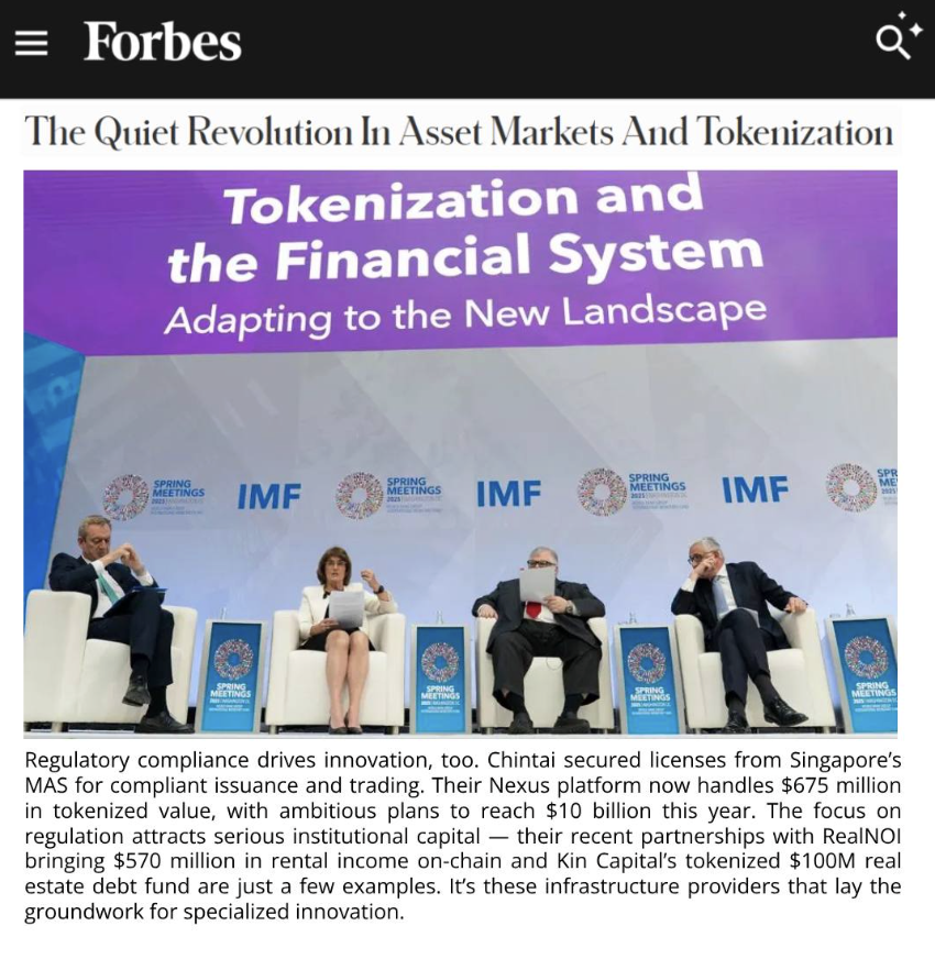 Forbes - The Quiet Revolution in Asset Markets and Tokenisation