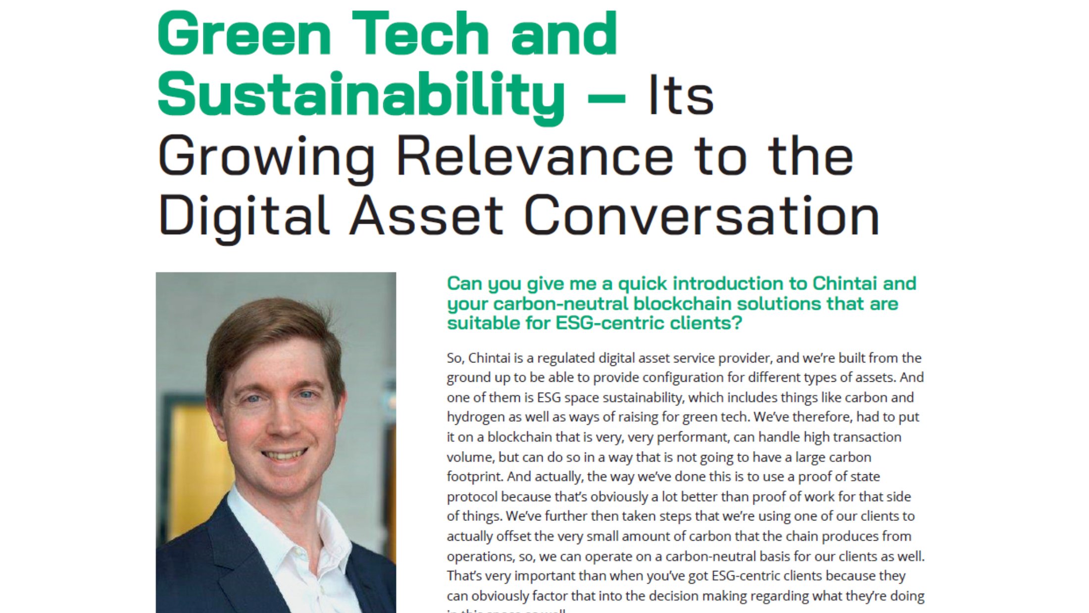 Green Tech and Sustainability – its growing relevance to the Digital Asset conversation